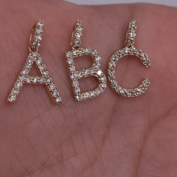 14Kt Gold Initial Letter 0.36 Ct Lab Grown Diamond Pendant - Picture 1 of 10